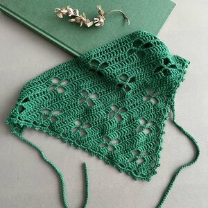 GREEN Crochet Head Scart - Handmade - 100% Cotton